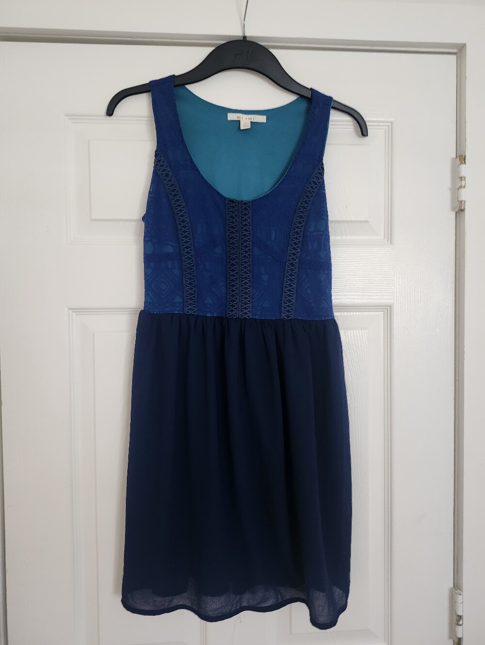 Francesca miami Navy and Teal Sleeveless Lace-Detail A-Line Dress